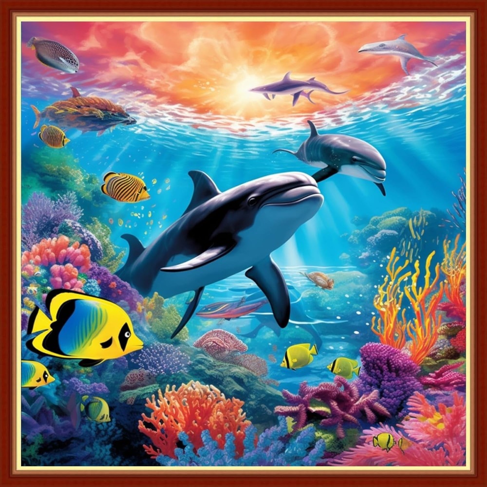 Findvoor Stamped Cross Stitch Kit Underwater World 11CT DIY Embroidery 17.7in